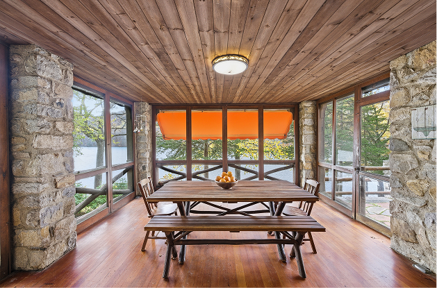 Lake house interior dining view